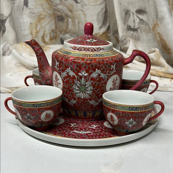 Kitchen | Vintage Mun Shou Red Tea Set | Poshmark